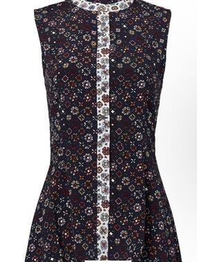 Derek Lam Navy Sleeveless Printed Tunic with White Center Trim